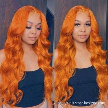 Uniky Overtone Ginger Red Blonde Orange Color Natural Brazilian Human Hair Lace Front Wigs T Part Pre Plucked Virgin Ginger Wig